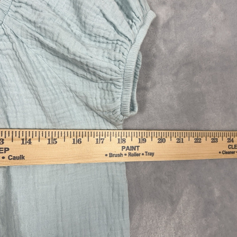 Laura Ashley Top Womens M Blue Short Puff Sleeve Gauze Crinkle Cotton Coastal - Picture 4 of 8